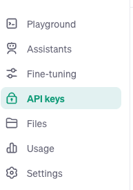 OpenAI api platform: api keys menu