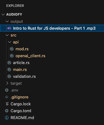 Rust cli, text to speech test output