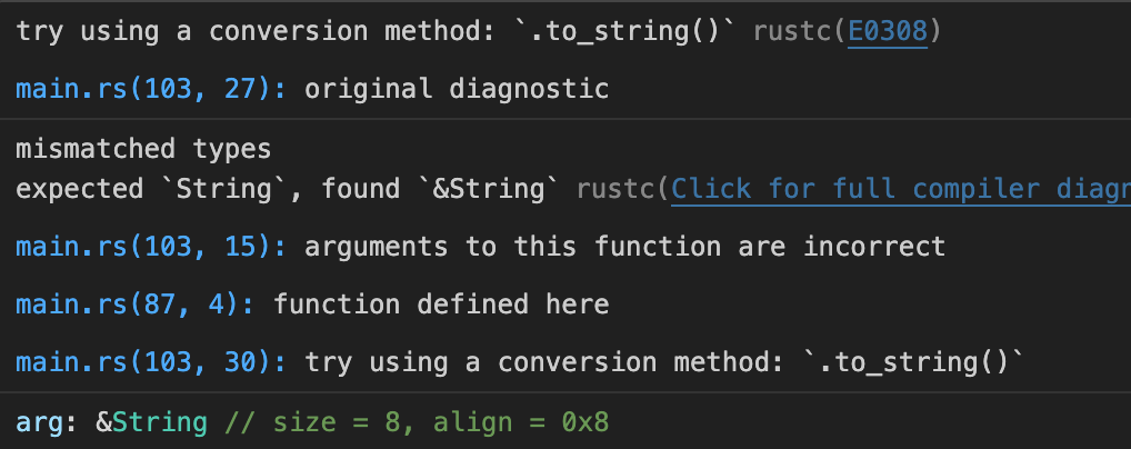 Rust error: expected String but found &String